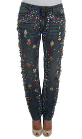 Dolce & Gabbana Crystal Roses Heart Embellished Jeans -   -  Dolce & Gabbana.
